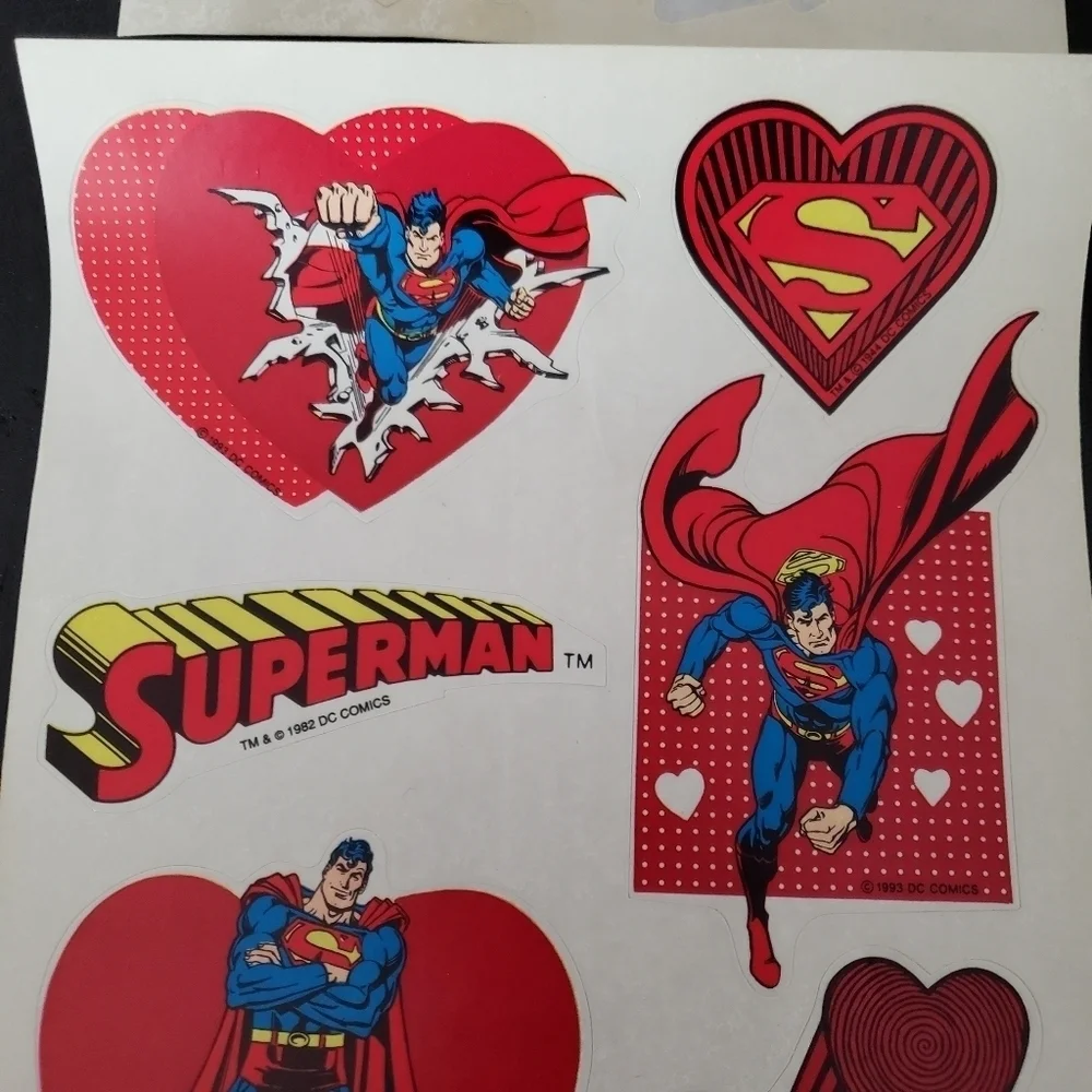Superman Vintage 1993 DC Comics Valentine's Day Stickers Lot of 4 Bundle Red